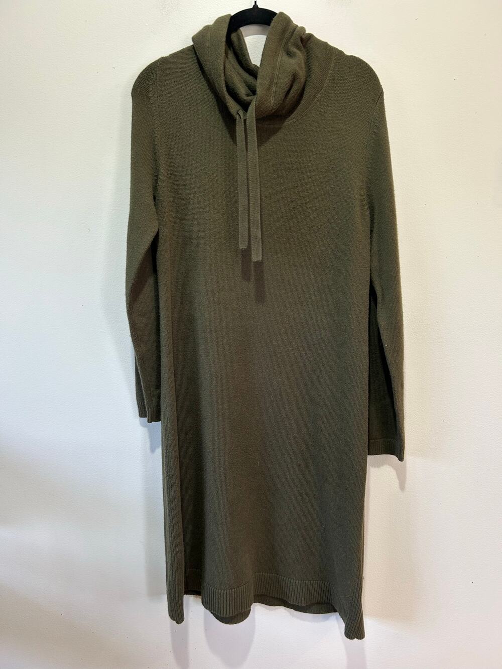 Talbots green knit sweater dress size M cotton blend long sleeve cowl neck
